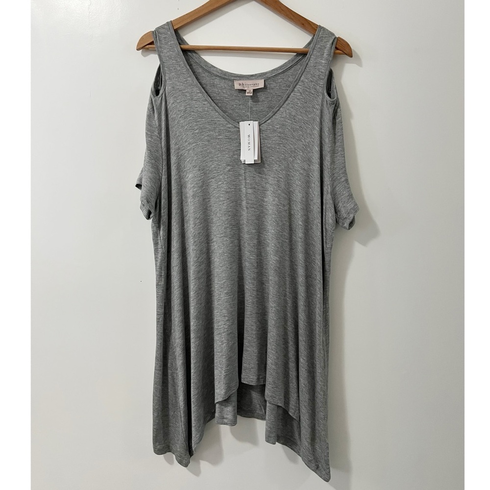 Philosophy Heather Gray Cold Shoulder Asymmetrical Relaxed Blouse Size 1X